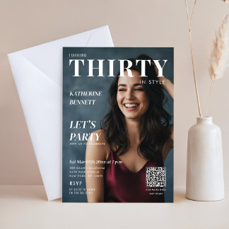 Convite Stylish Magazine Cover Custom Photo 30th Birthday
