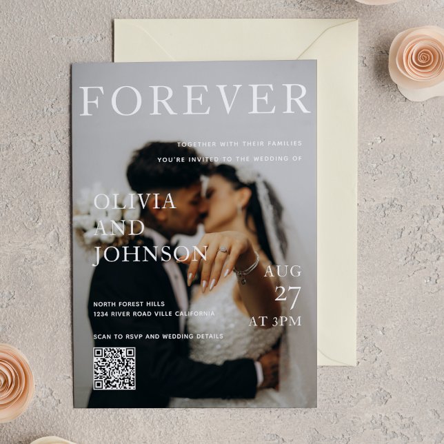 Convite Stylish Magazine Style Qr Code Wedding (Criador carregado)