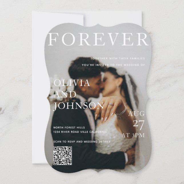 Convite Stylish Magazine Style Qr Code Wedding Invitation (Frente)