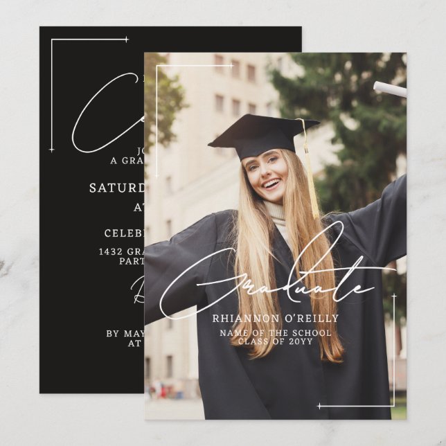 Convite Stylish Minimalist Graduation Announcment Party (Frente/Verso)