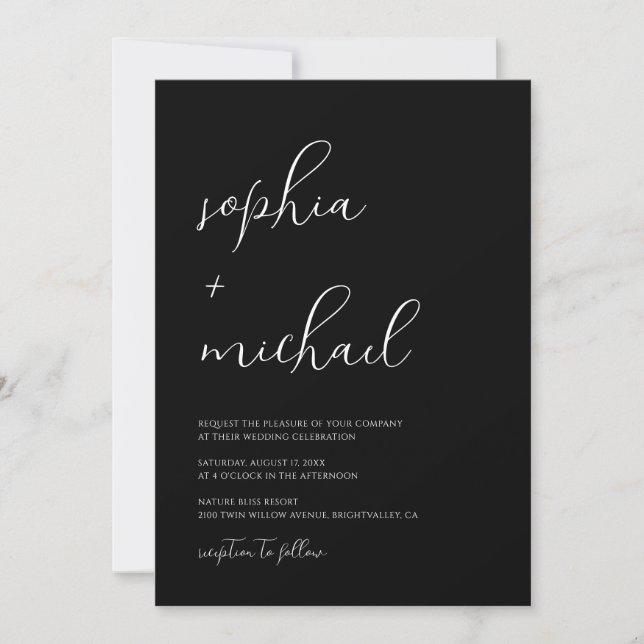 Convite Stylish Modern Script Black And White Wedding (Frente)