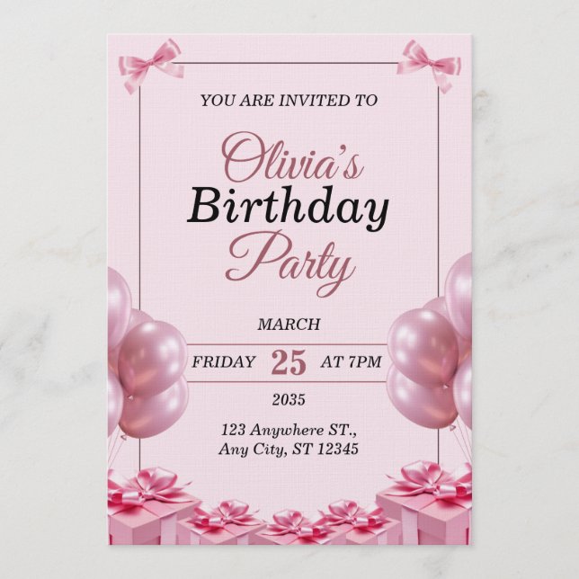Convite Stylish pink Birthday Invitation Card (Frente)