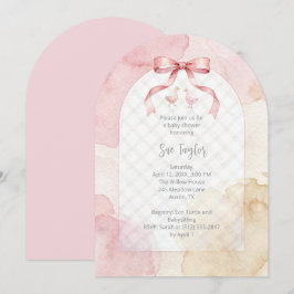 Convite Stylish Pink Coquette Bow Girl Baby Shower LPM26