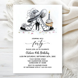 Convite Stylish Polka Dot High Heel Shoes 40th Birthday