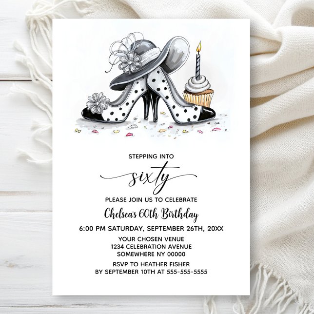 Convite Stylish Polka Dot High Heel Shoes 60th Birthday (Criador carregado)