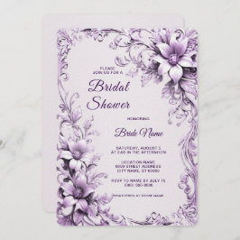 Convite Stylish Purple Flowers Bridal Shower Invitation