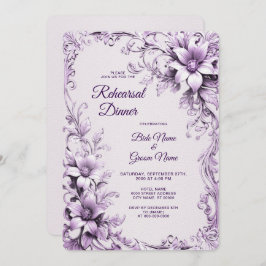 Convite Stylish Purple Flowers Rehearsal Dinner