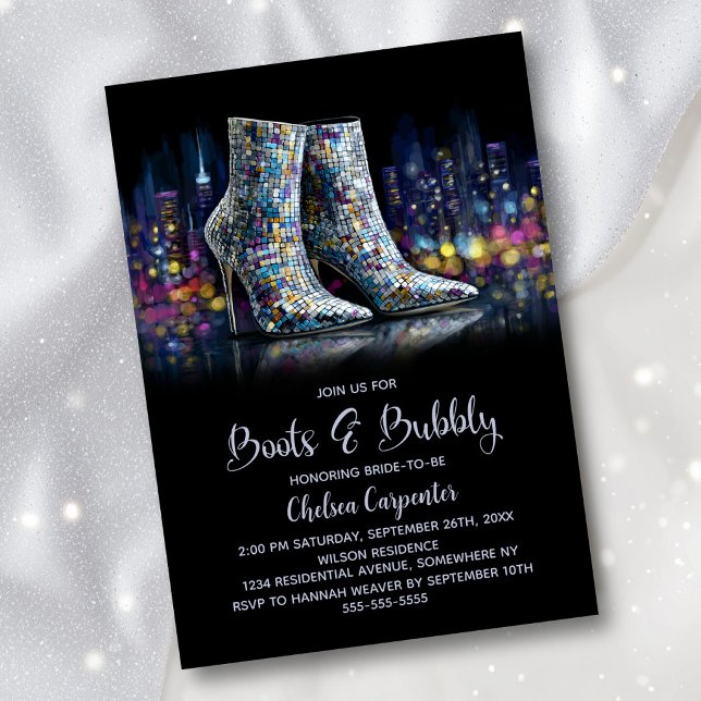 Convite Stylish Sequin Boots and Bubbly Bridal Shower (Criador carregado)