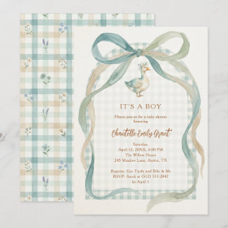 Convite Stylish Sweet Teal Bow Goose Baby Shower TMF26