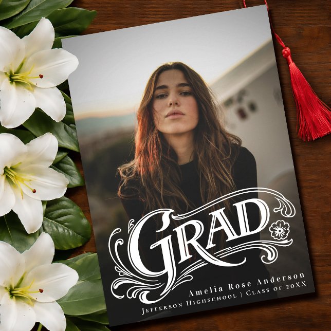 Convite Stylish Vintage Grad Photo Announcement Card  (Criador carregado)
