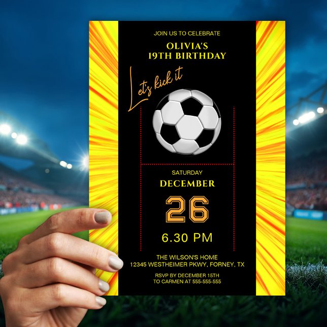 Convite Stylish Yellow Soccer Birthday Invitation (Criador carregado)