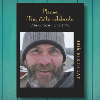 Convite Sua aniversário de 30 anos de Foto Preta E Dourada