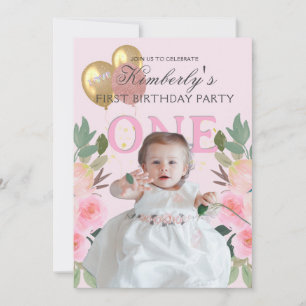 Convite Sua Foto Bonita em Rosa Menina Personalizada Prime