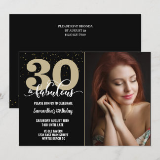Convite Sua Foto Dourada 30 Fabulosa Festa de aniversário