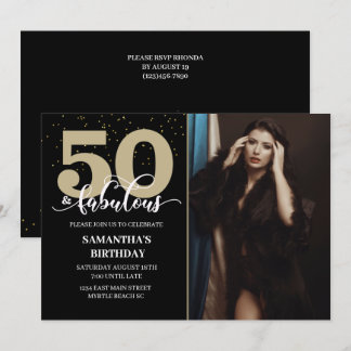 Convite Sua Foto Dourada 50 Fabulosa Festa de aniversário