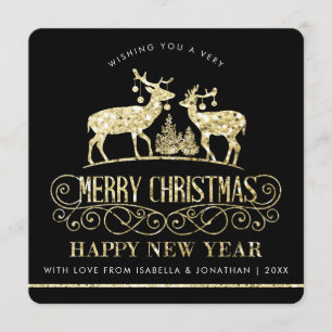 Convite Sua Foto   Dourada Glitter Reindeer Stags