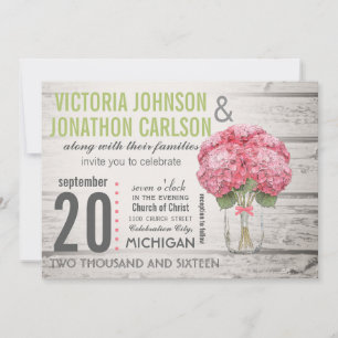 Convite Sua Foto em Hydrangea Traseira em Mason Jar