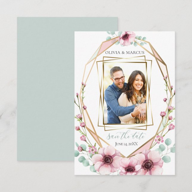 Convite Sua Foto: Rosa Anêmona Flor Eucalyptus (Frente/Verso)