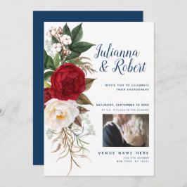 Convite Sua foto Watercolor Floral Marinho Burgundy