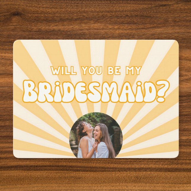 Convite Sua Própria Foto! Placa de Proposta Sunshine Bride (Pop the question in style with this fun, retro bridesmaid proposal card—customize with your photo!)
