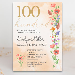 Convite Suave Aniversário de 100 anos de Wildflower Para E