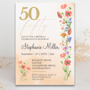 Convite Suave Aniversário de 50 anos de Wildflower Para El