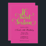 Convite Suave Festa de aniversário rosa e Verde limão 16 q<br><div class="desc">Personalizar para o seu evento.</div>