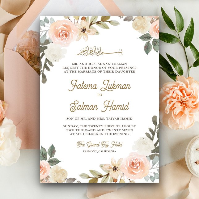 Convite Suave Floral Islâmico Muçulmano Casamento em Paste (Criador carregado)
