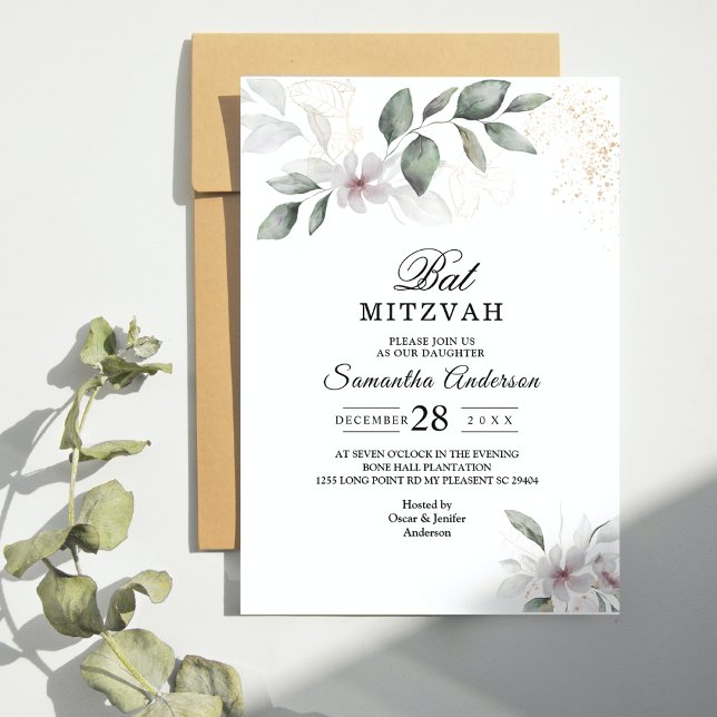 Convite Suave Folhas e Flores de Aquarela Greenery | Doura (Criador carregado)