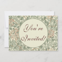 Convite Suave Verde Vintage William Morris Honeysuckle