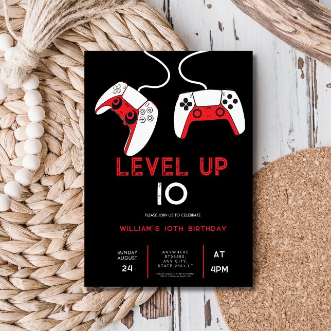 Convite subir de nível 10 Video Game na Festa de Aniversár (Criador carregado)