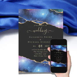 Convite Sublime AGATE Purple Blue Gold Glitter Wedding