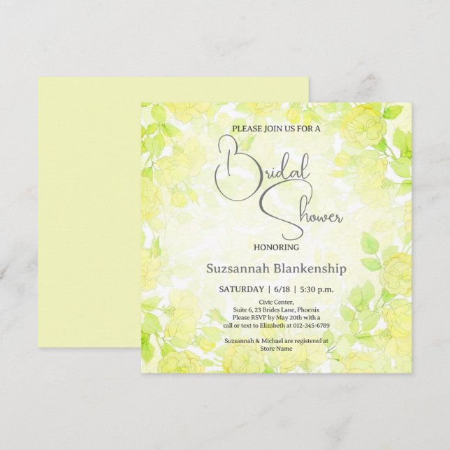 Convite Subtle Pastel Floral Background Bridal Shower  (Frente/Verso)