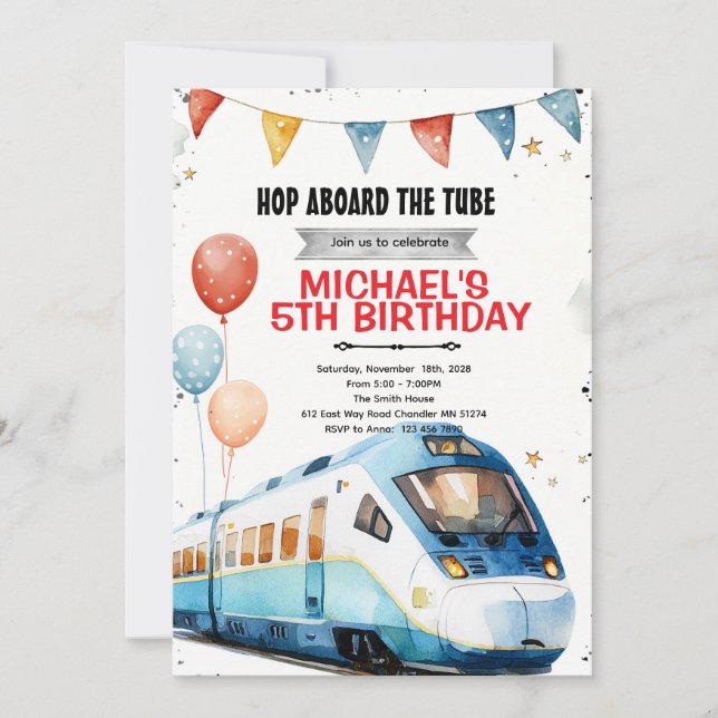 Convite Subway metro train birthday invitation (Frente)