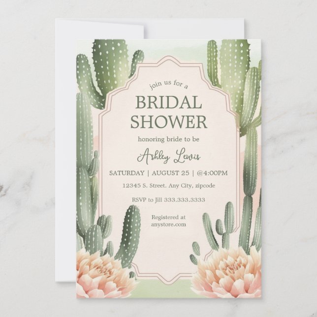 Convite Succulance Bridal Invite Cactus boho (Frente)