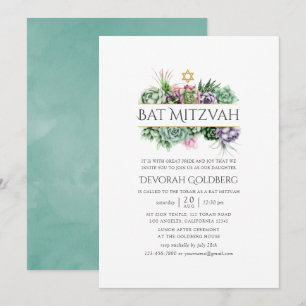 Convite Succulent Geométrico Aquarela Bat Mitzvah
