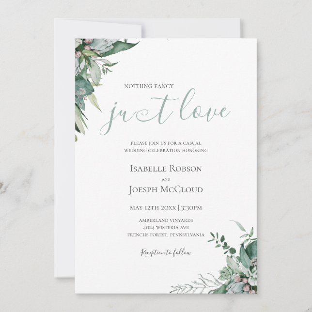 Convite Succulent Greenery | Casamento De Amor Justo Por S (Frente)