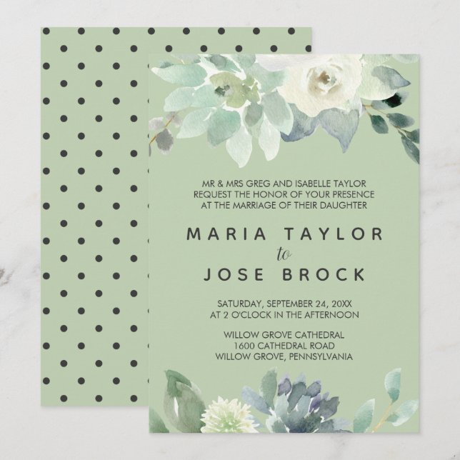 Convite Succulent Greenery Formal Wedding (Frente/Verso)