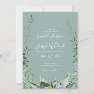 Convite Succulent Greenery   Sage Green All In One Wedding