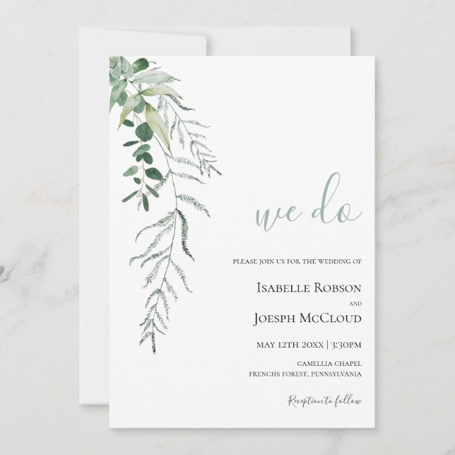 Convite Succulent Greenery | Sage Green Fazemos Casamento (Frente)