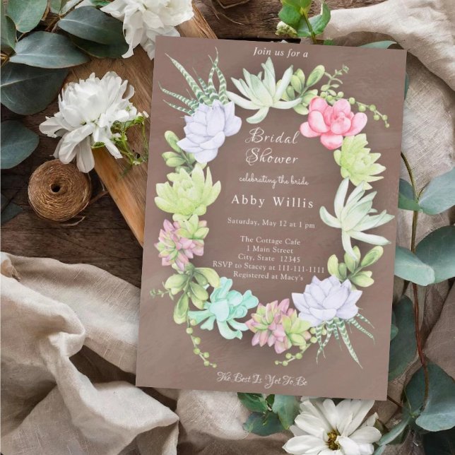 Convite Succulent Greenery Wreath Bridal Shower  (Criador carregado)