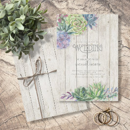 Convite Succulents and Rustic Wood Wedding ID515