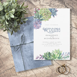 Convite Succulents and Sparkle Wedding Blue ID515