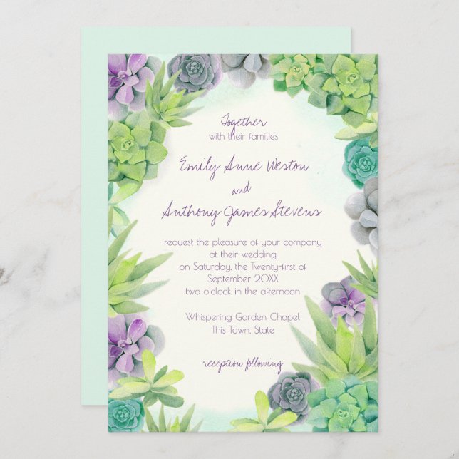 Convite Succulents Wedding Watercolor (Frente/Verso)