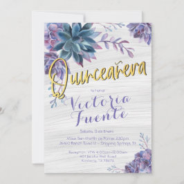 Convite Succult Gold Foil Watercolor Quinceañera