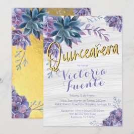 Convite Succult Gold Foil Watercolor Quinceañera