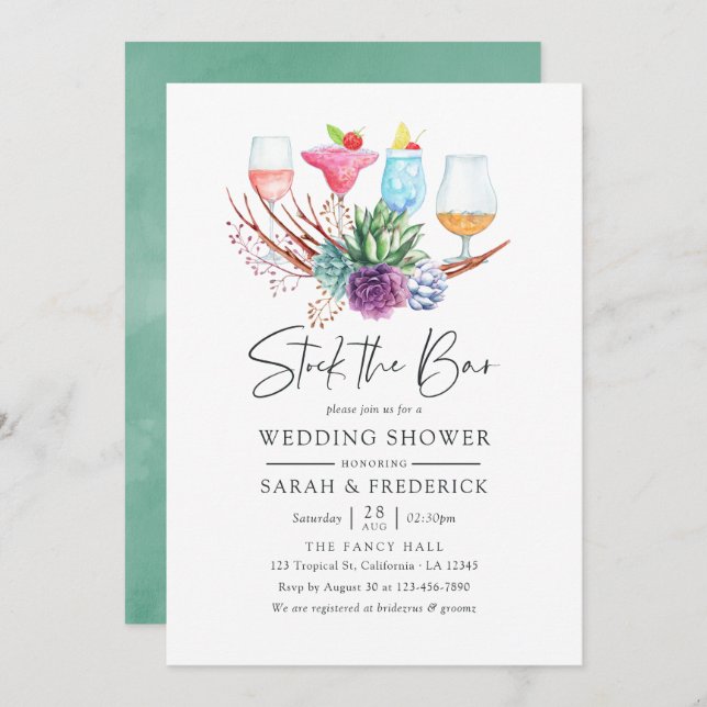 Convite Succultos do deserto com aquarelas estocam o Bar (Frente/Verso)