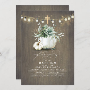 Convite Succults Pumpkins Dourado Cross Fall Baptism
