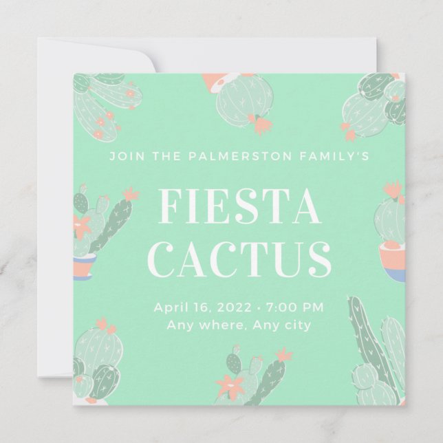 Convite Suculenta de Cactus de Festa Customizável Editável (Frente)