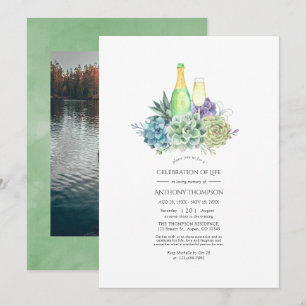 Convite Suculentas Aquarela Vinho Celebração da Vida